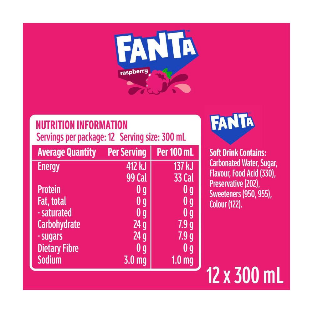 Fanta Raspberry Flavoured Soft Drink Bottle 12x300ml