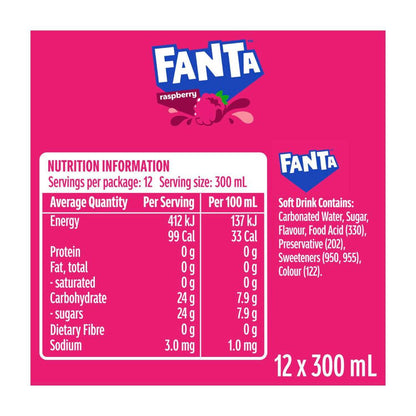 Fanta Raspberry Flavoured Soft Drink Bottle 12x300ml
