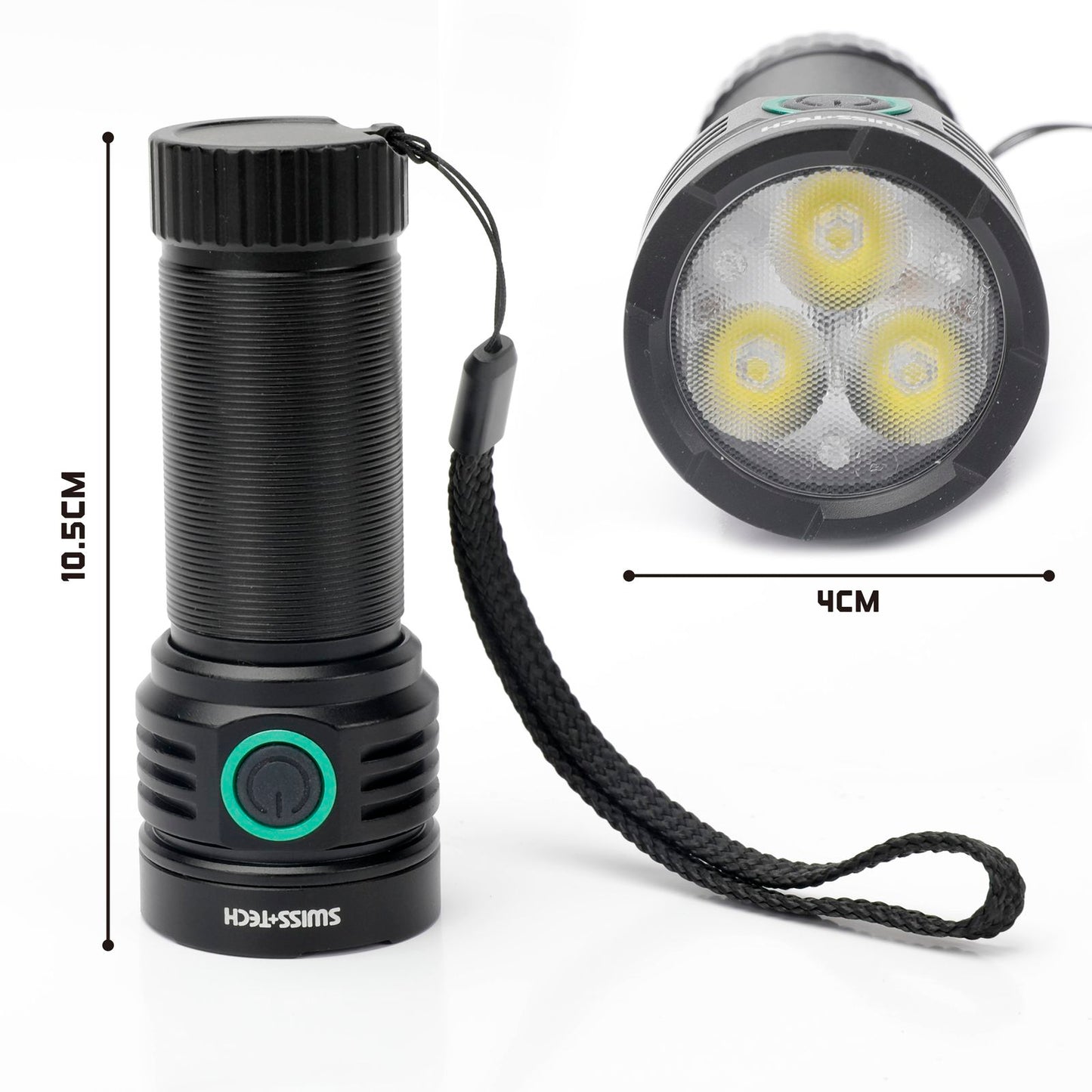 Swiss Tech Rechargeable Compact Turbo Flashlight - 3500lm - 102 x 41mm - 220m