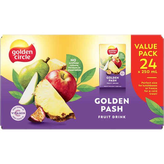 Golden Circle Fruit Drinks Lunch Box Poppers Multipack Golden Pash 250ml X24 Pack