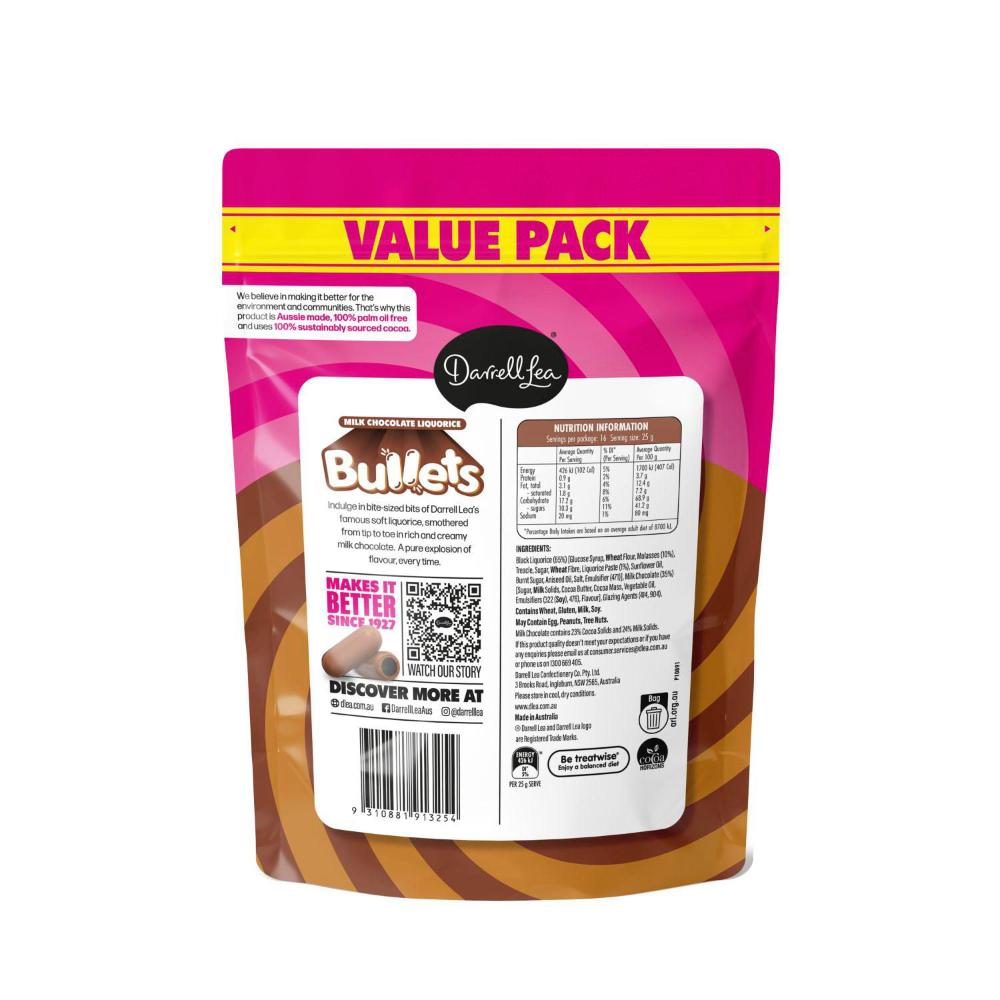Darrell Lea Milk Chocolate Liquorice Bullets - 400g