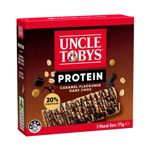 Une Tobys Protein Caramel & Dark Chocolate Muesli Bars School Lunchbox Snacks - 175g