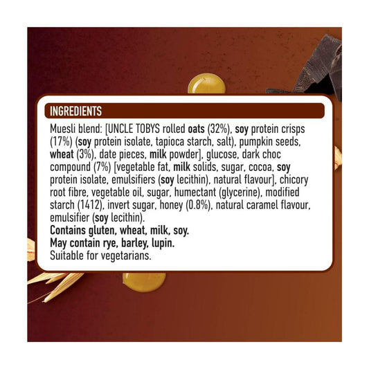 Une Tobys Protein Caramel & Dark Chocolate Muesli Bars School Lunchbox Snacks - 175g