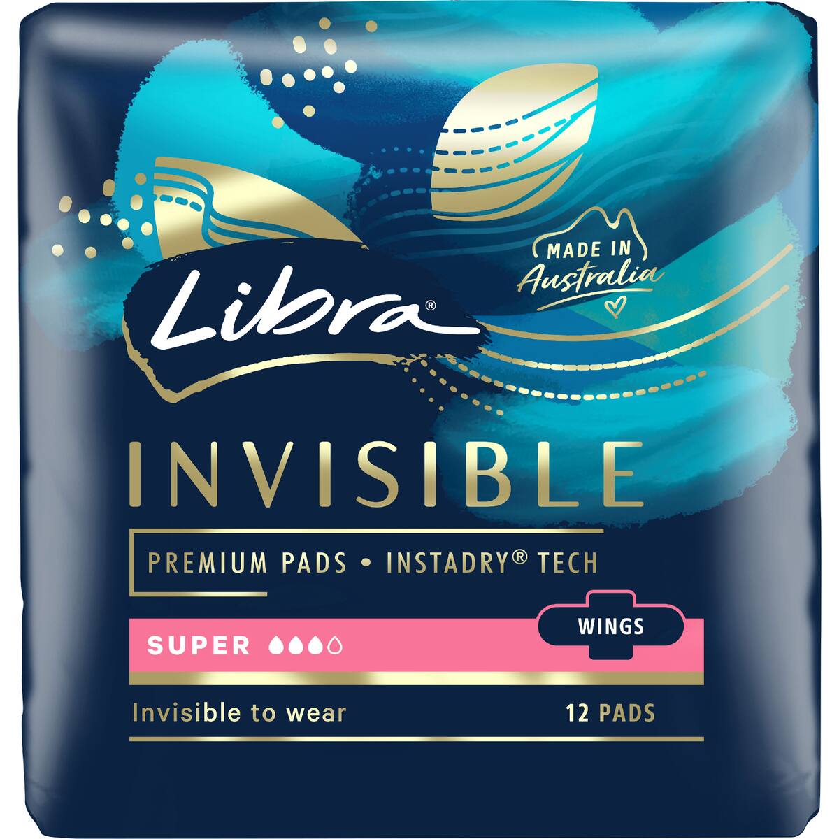 Libra Invisible Super Pads With Wings 12 Pack