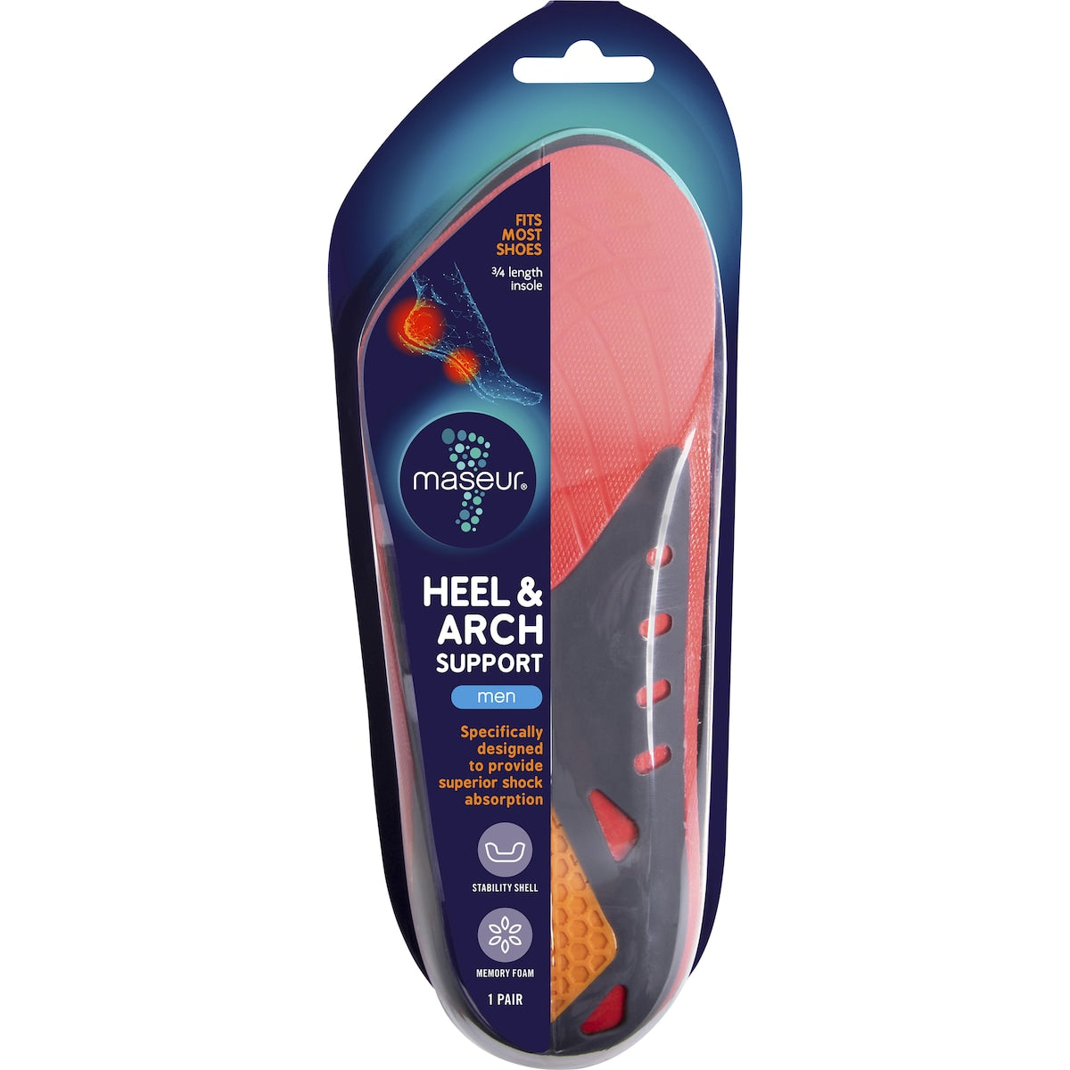 Maseur Footcare Heel & Arch Insole Mens Each
