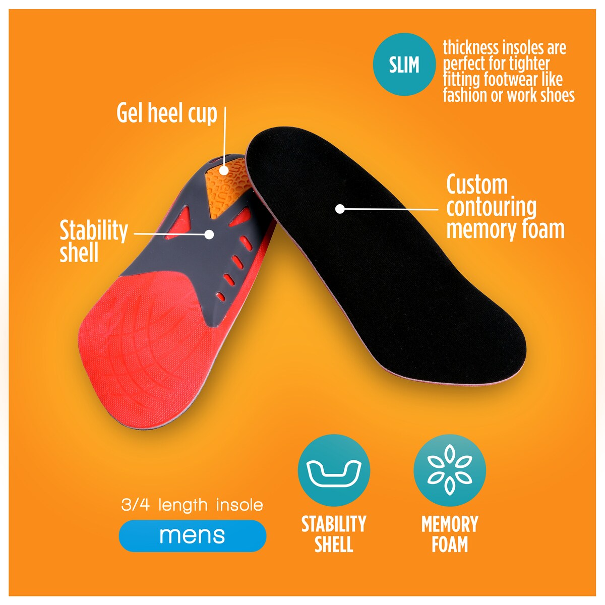 Maseur Footcare Heel & Arch Insole Mens Each