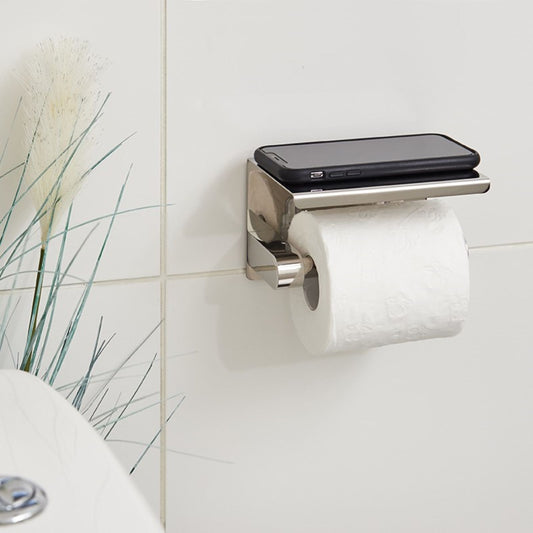 Naleon Chrome Adhesive Toilet Roll Holder with Shelf