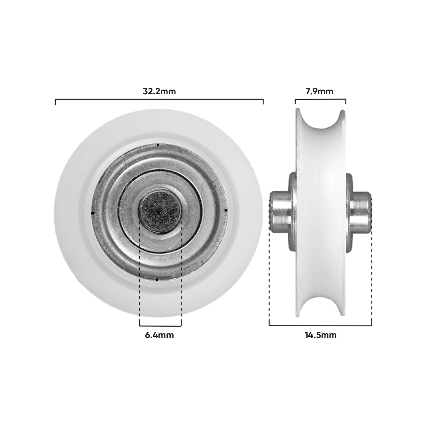 Rolltrak Nylon Concave Roller - 32mm - 40kg