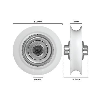 Rolltrak Nylon Concave Roller - 32mm - 40kg