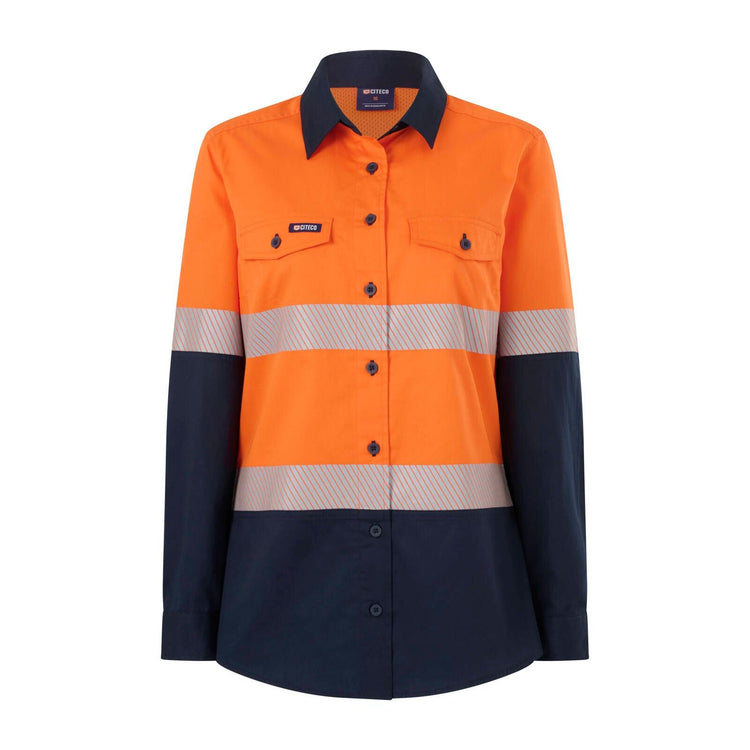 Citeco Women S Orange Navy Long Sleeve Shirt Taped Hi Vis Size 8