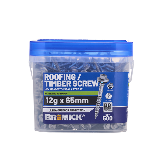 Bremick Hex Roofing Screw - 12g x 65mm - 500 Pack