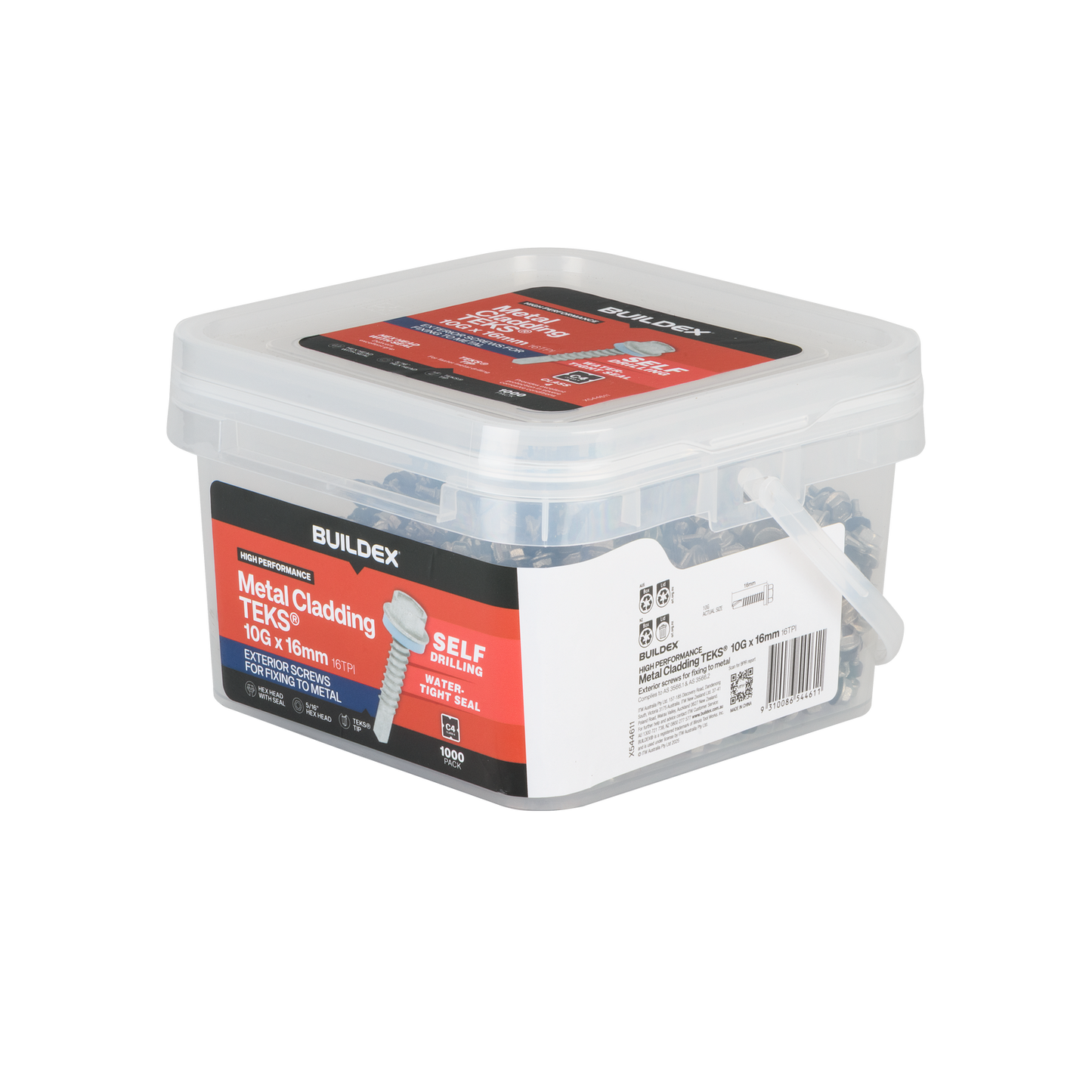 Buildex Teks Screws - 10g x 16mm - Class 4 - 1000 Pack
