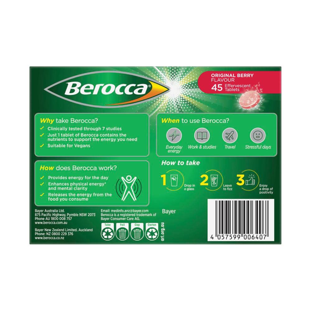 Berocca Energy Vitamin B & C Original Berry Flavour Effervescent Tablets - 1 Pack