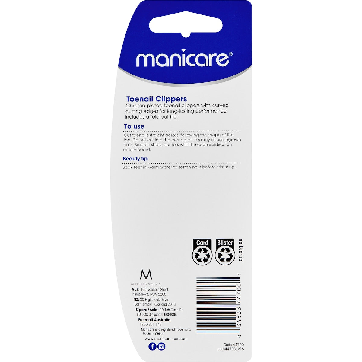 Manicare Toe Nail Clippers With File Each