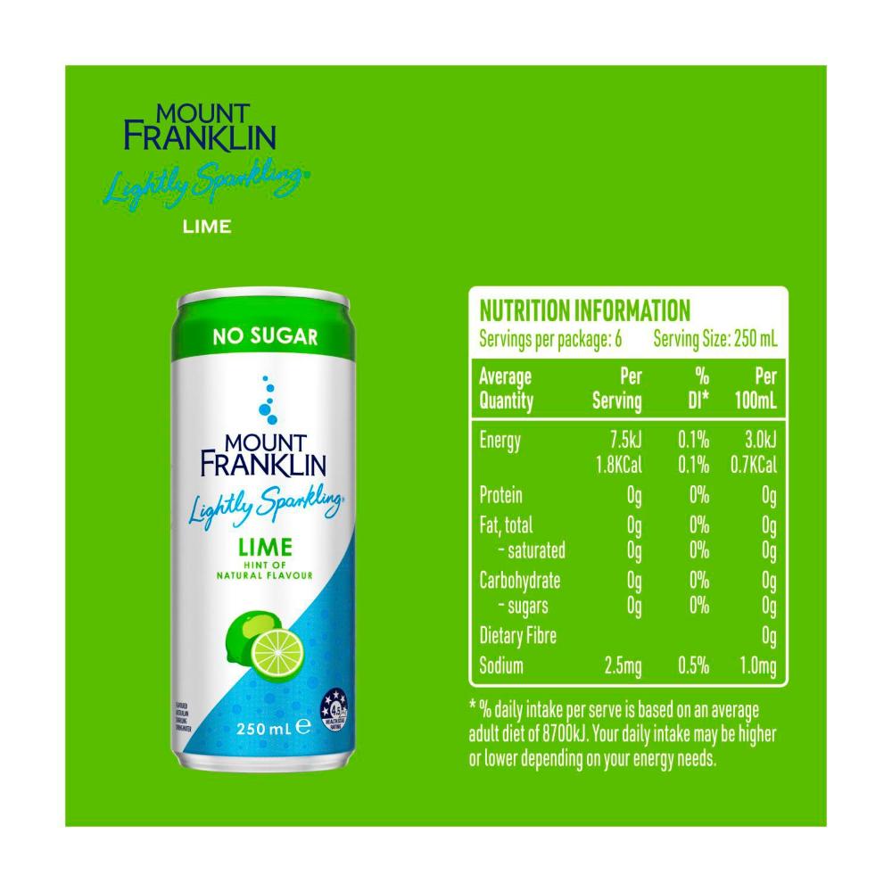 Mount Franklin Sparkling Water Cans Lime 250ml - 6 Pack