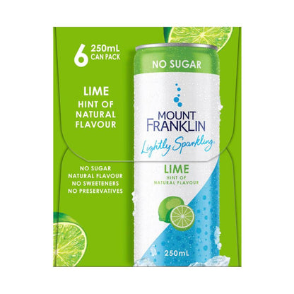 Mount Franklin Sparkling Water Cans Lime 250ml - 6 Pack