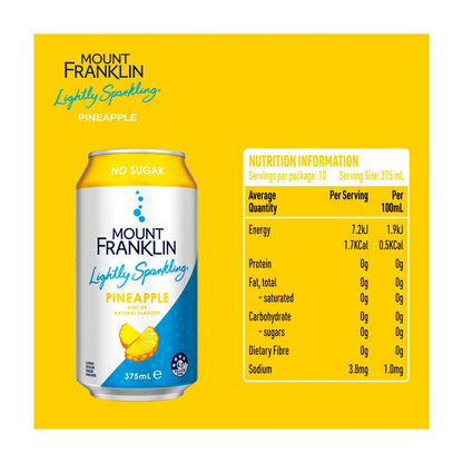Mount Franklin Lightly Sparkling Water Pineapple Multipack Cans 375ml - 10 Pack