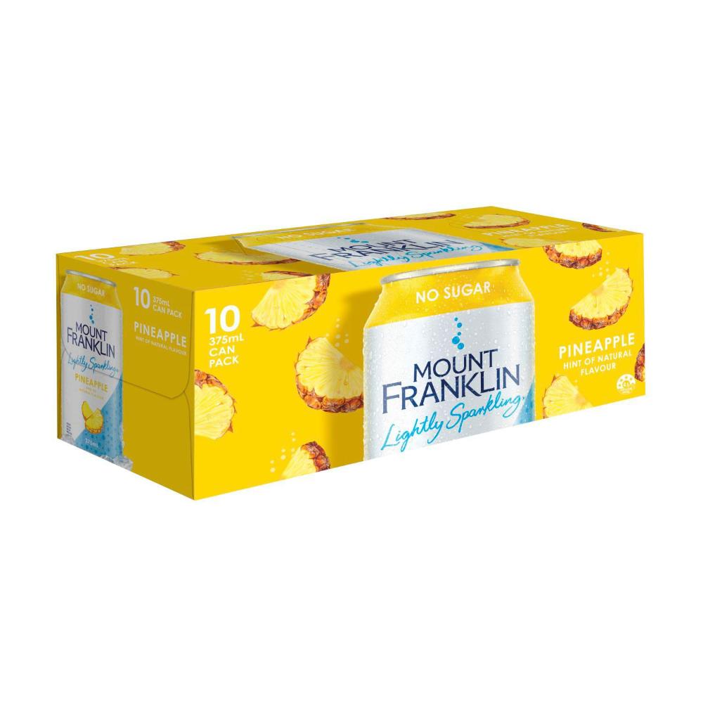 Mount Franklin Lightly Sparkling Water Pineapple Multipack Cans 375ml - 10 Pack