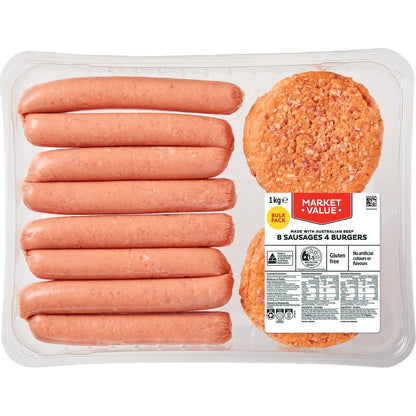 Market Value Bbq Pack 8 Sausages & 4 Burgers 1kg