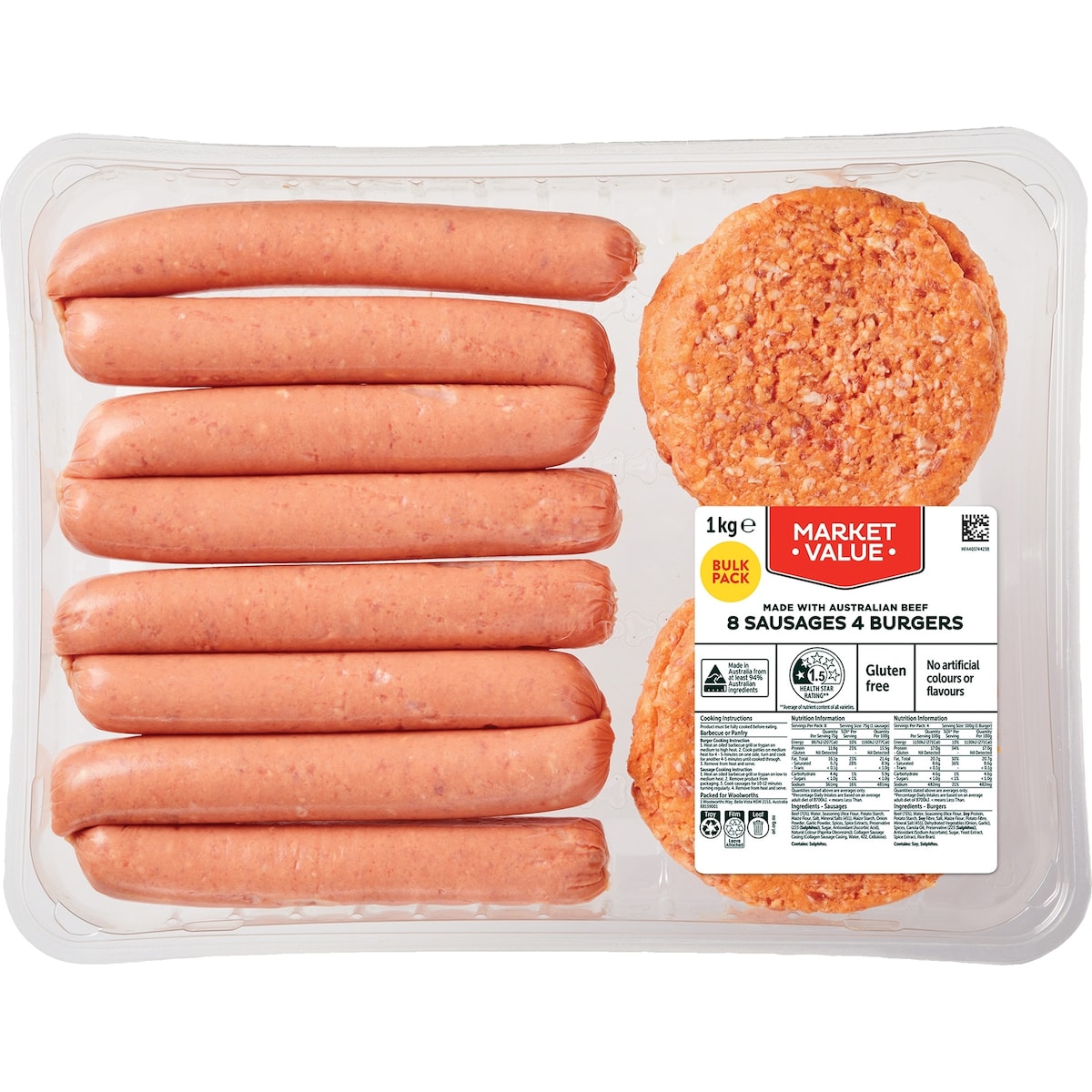 Market Value Bbq Pack 8 Sausages & 4 Burgers 1kg
