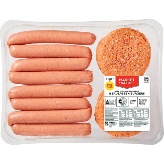 Market Value Bbq Pack 8 Sausages & 4 Burgers 1kg