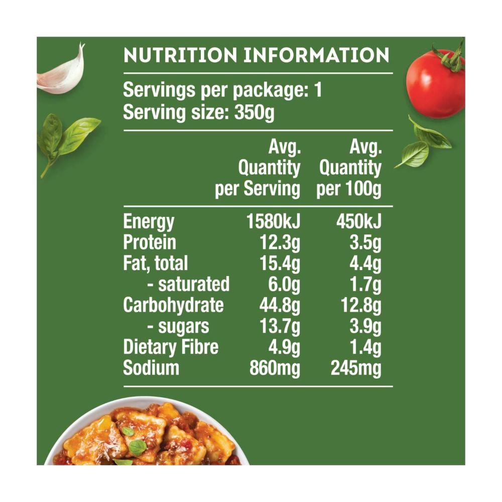 Heinz Ravioli Ricotta Pasta Meal With Rich Bolognese & Garlic - 350g