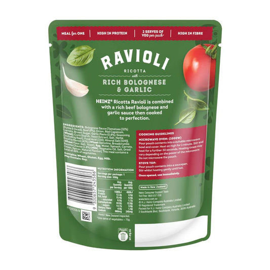 Heinz Ravioli Ricotta Pasta Meal With Rich Bolognese & Garlic - 350g