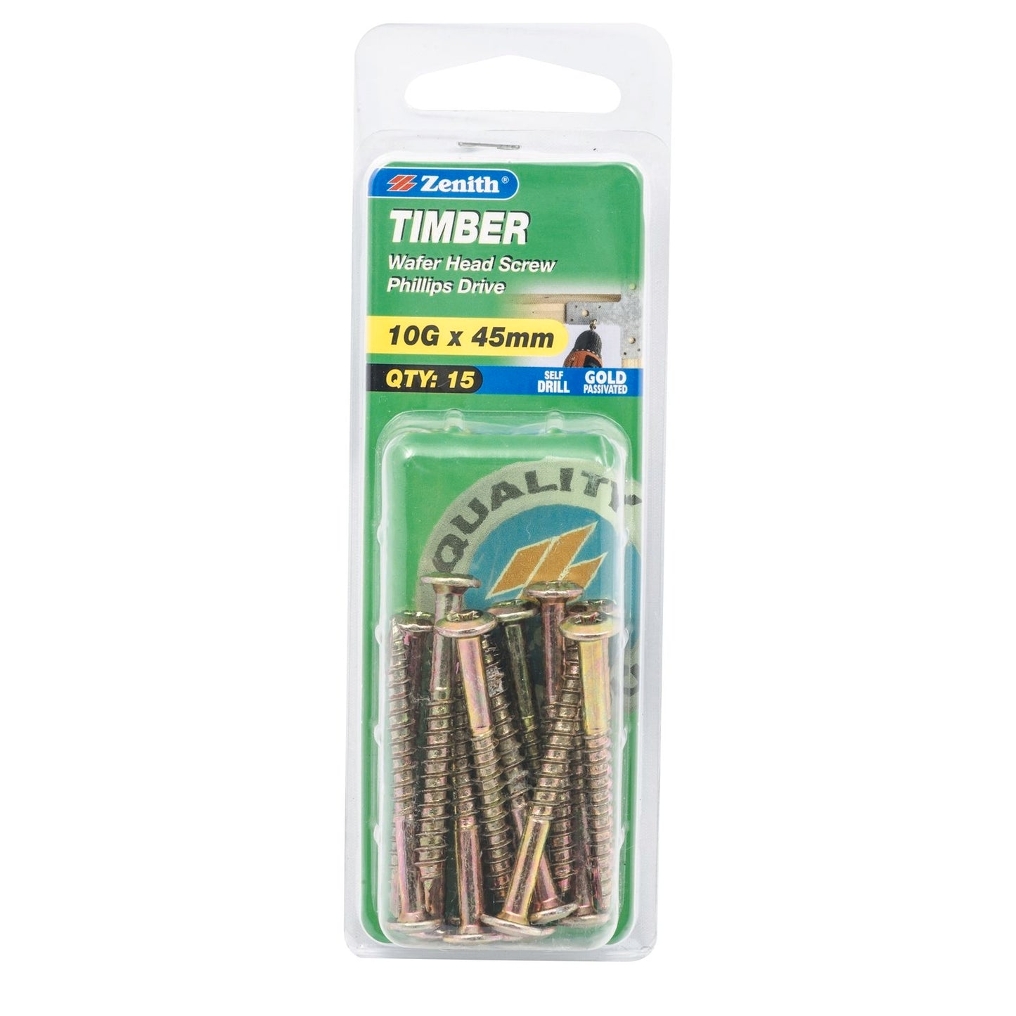 Zenith Timber Screws - 10g x 45mm - Gold - 15 Pack