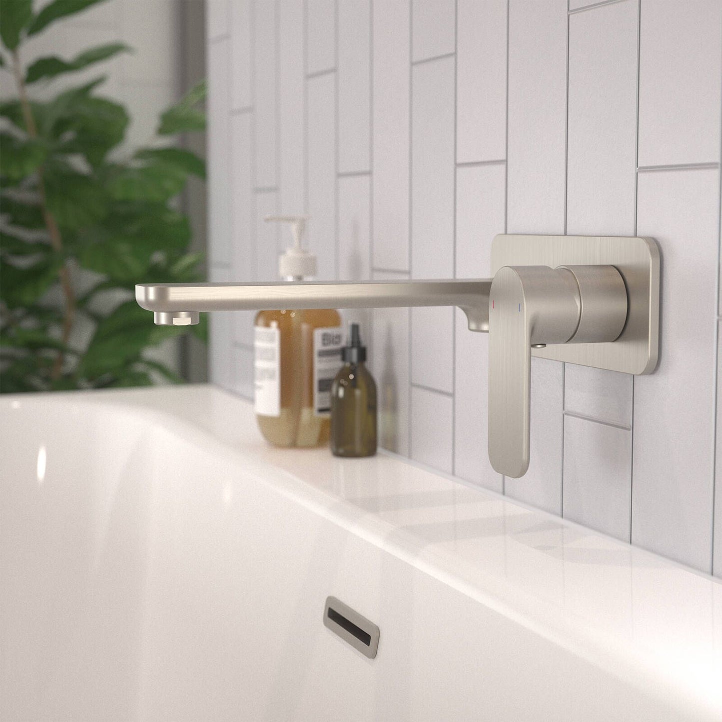 Caroma Luna Wall Basin Bath Mixer - 180 x 122 x 230mm - Brushed Nickel