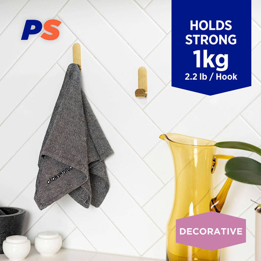 Permastik Medium Brass Metal Hooks Holds 1kg 3 Pack