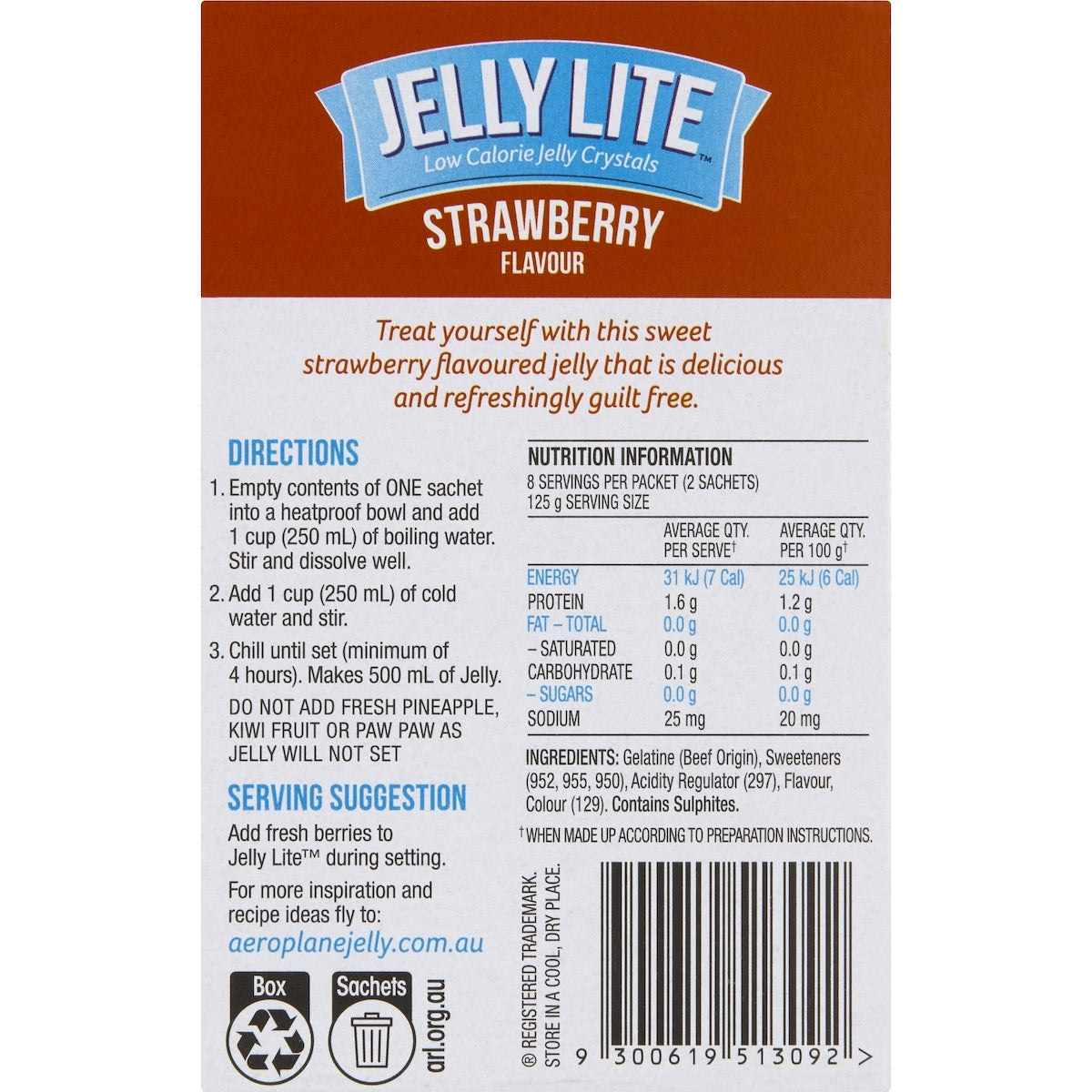 Aeroplane Jelly Lite Crystals Strawberry 9g X 2 Pack