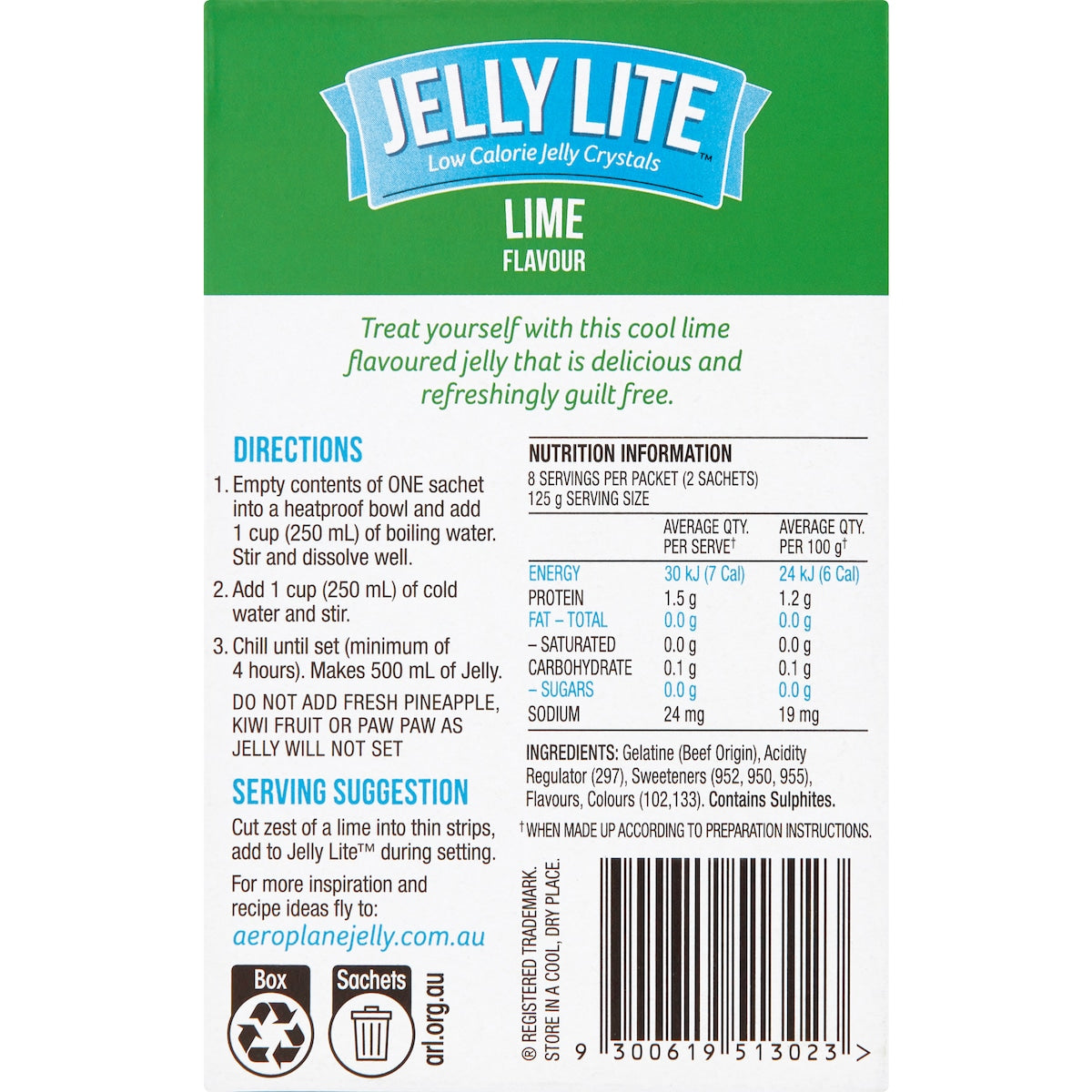 Aeroplane Jelly Lite Crystals Lime 9g X 2 Pack