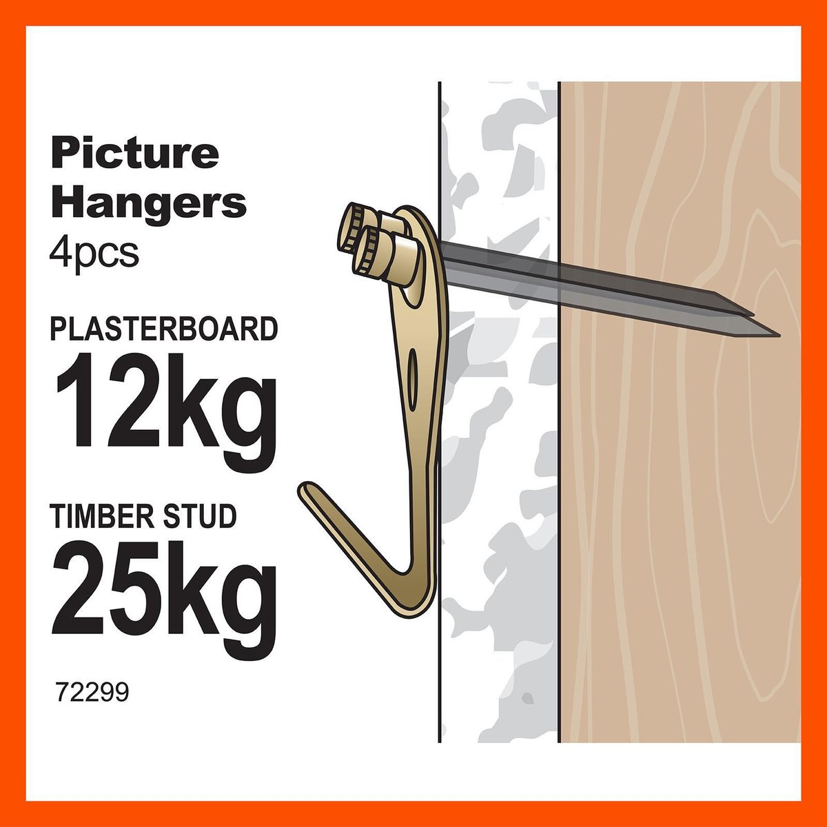 Everhang Picture Hanger - 25kg - Brass Plated - Heavy Duty - 4 Pack
