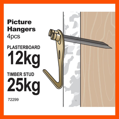 Everhang Picture Hanger - 25kg - Brass Plated - Heavy Duty - 4 Pack