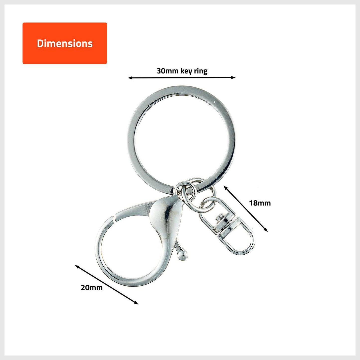 Taskmaster Silver Key Rings with Clip - 30mm - 5 Pack