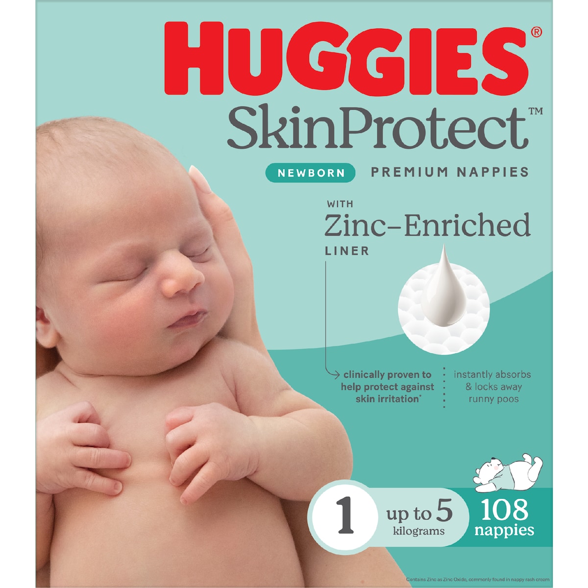 Huggies Skin Protect Newborn Nappies Size 1 (Up To 5kg) 108 Pack