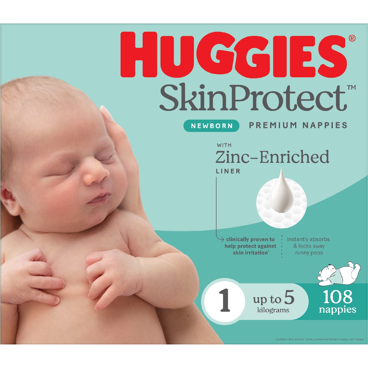 Huggies Skin Protect Newborn Nappies Size 1 (Up To 5kg) 108 Pack