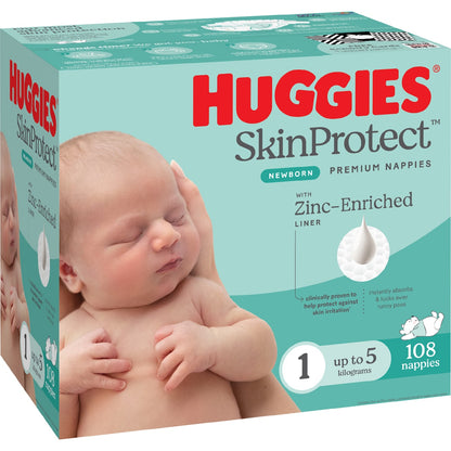 Huggies Skin Protect Newborn Nappies Size 1 (Up To 5kg) 108 Pack