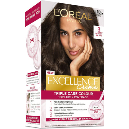 Loreal Paris Excellence Creme Hair Colour 3 Darkest Brown Each