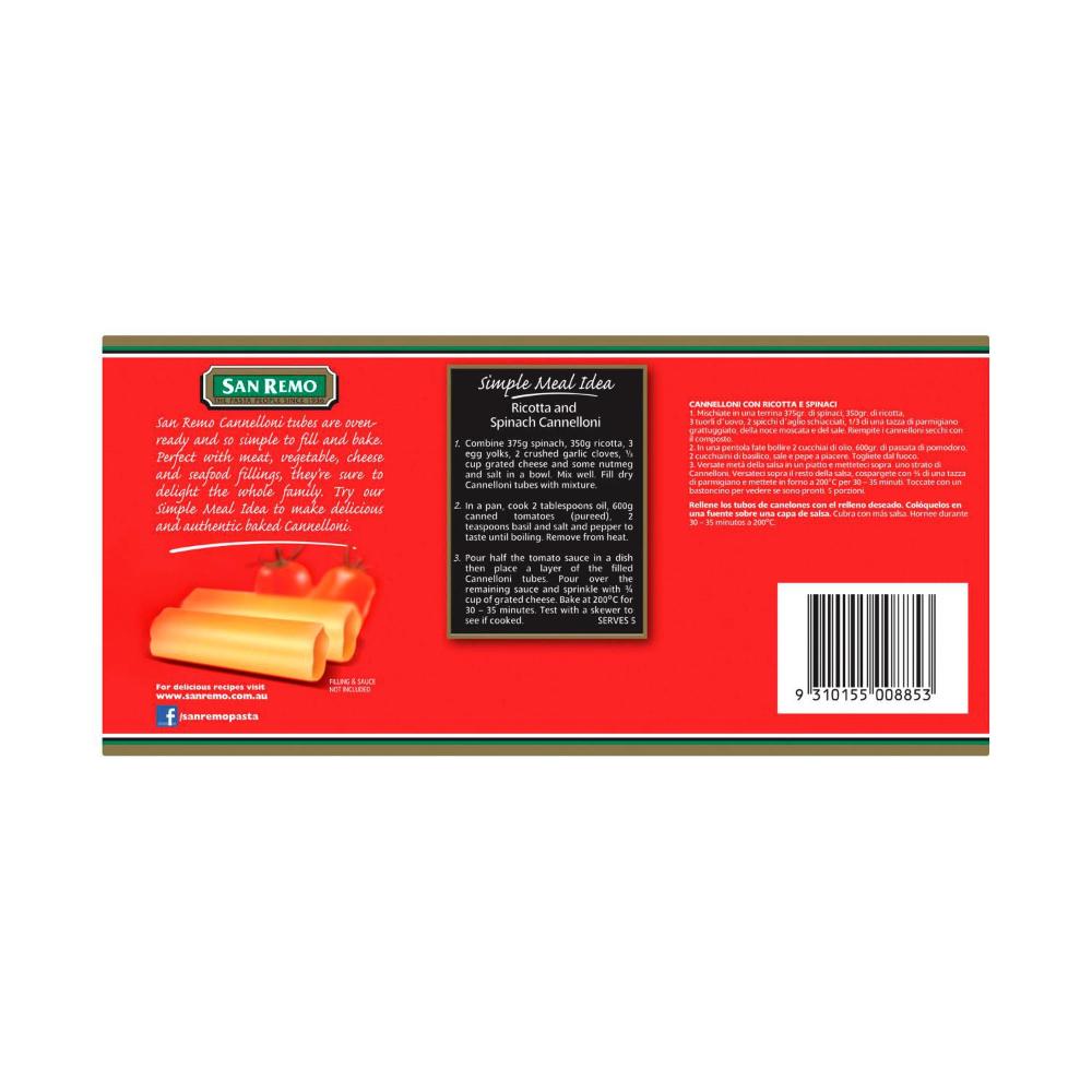 San Remo Instant Pasta Cannelloni - 250g