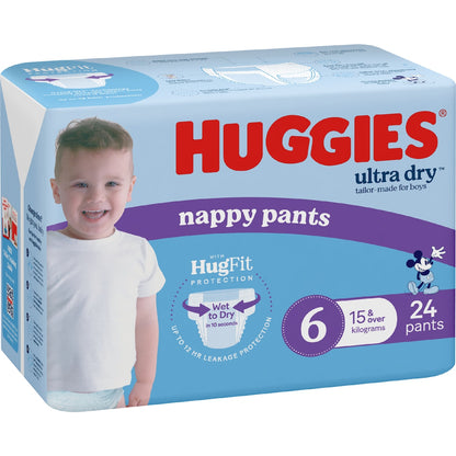 Huggies Ultra Dry Nappy Pants Boys Size 6 (15-20kg) 24 Pack