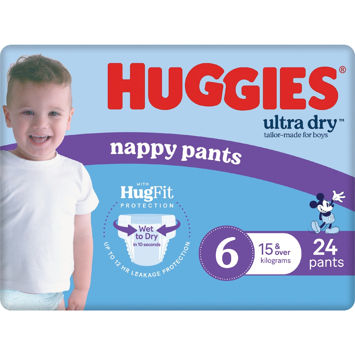 Huggies Ultra Dry Nappy Pants Boys Size 6 (15-20kg) 24 Pack