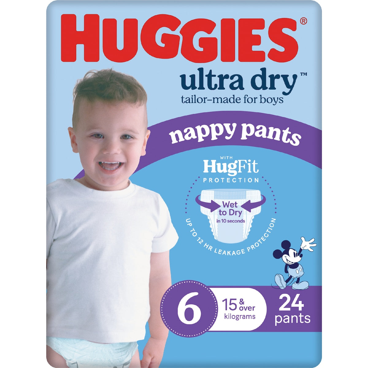 Huggies Ultra Dry Nappy Pants Boys Size 6 (15-20kg) 24 Pack