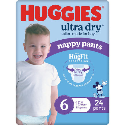 Huggies Ultra Dry Nappy Pants Boys Size 6 (15-20kg) 24 Pack