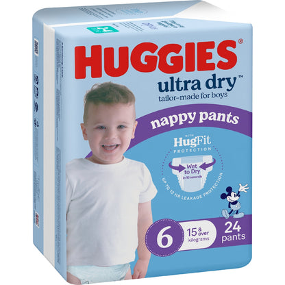 Huggies Ultra Dry Nappy Pants Boys Size 6 (15-20kg) 24 Pack