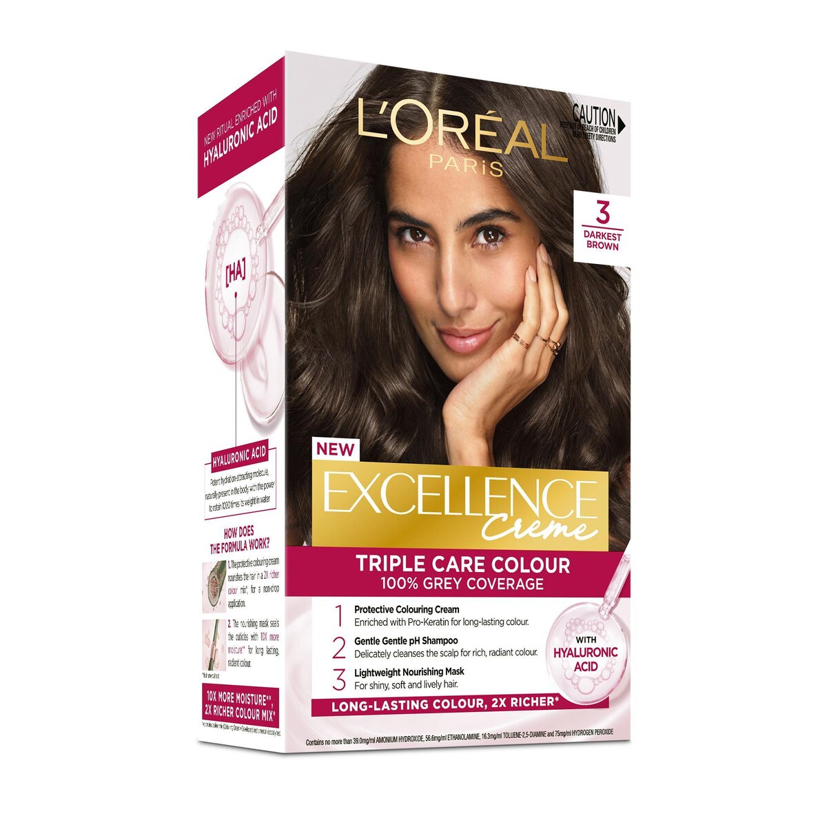 Loreal Excellence Creme Hair Colour 3 Darkest Brown Each