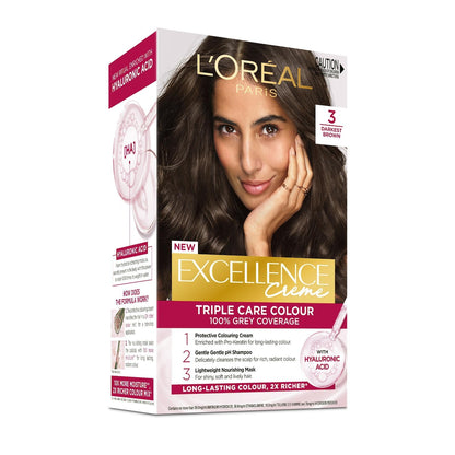 Loreal Paris Excellence Creme Hair Colour 3 Darkest Brown Each