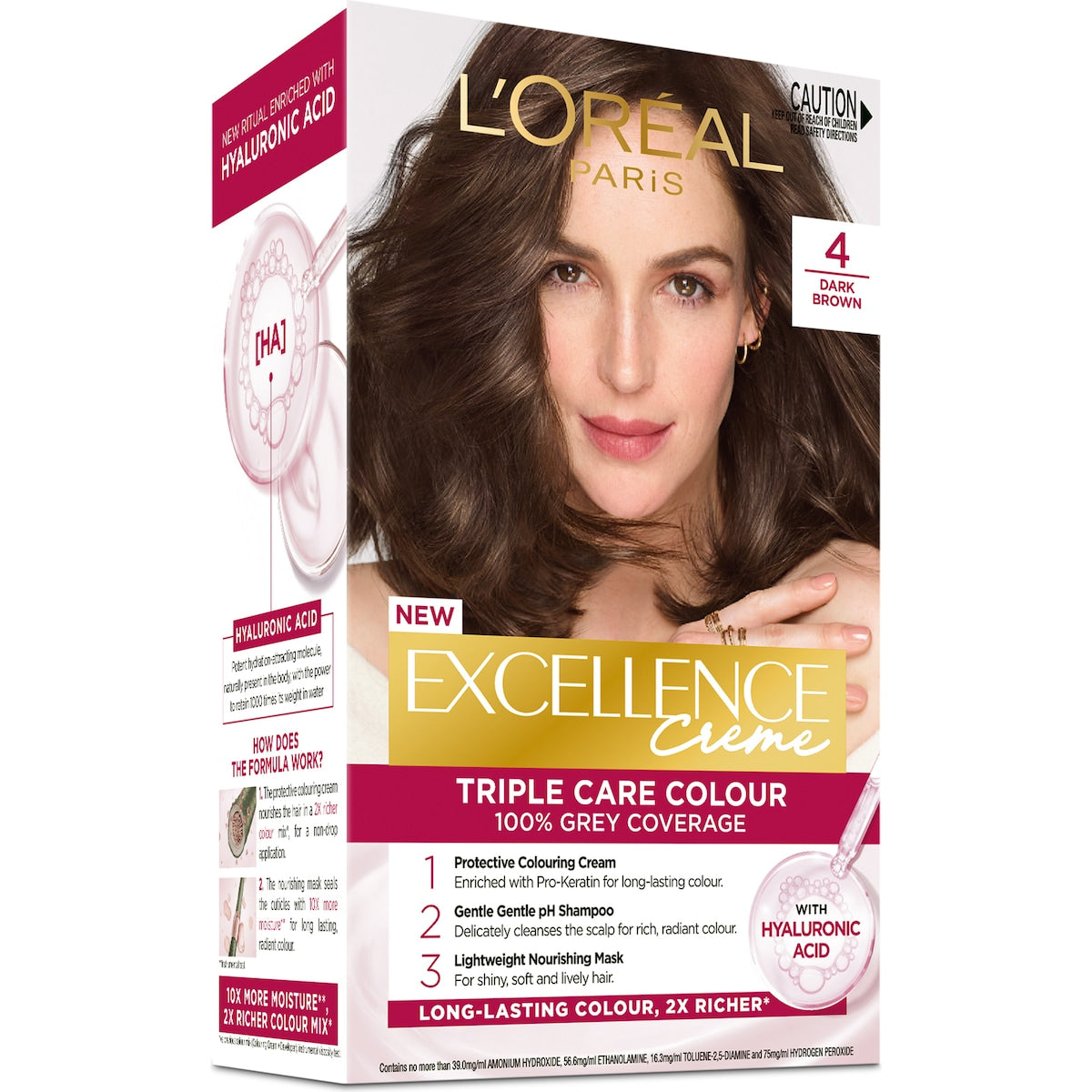 Loreal Paris Excellence Creme Hair Colour 4 Dark Brown Each