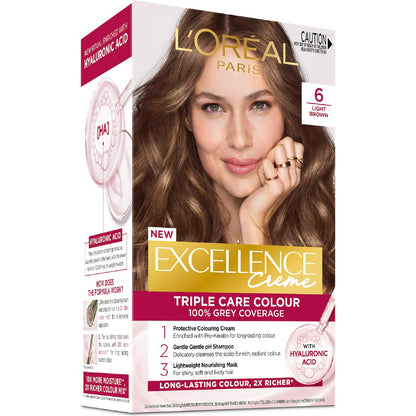 Loreal Paris Excellence Creme Hair Colour 6 Light Brown Each