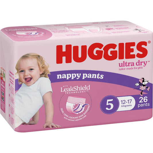 Huggies Ultra Dry Nappy Pants Girls Size 5 (12-17kg) 26 Pack